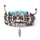 Turquoise Woven Leather Multi Layered Beaded Bracelet with Wood Beads for Women