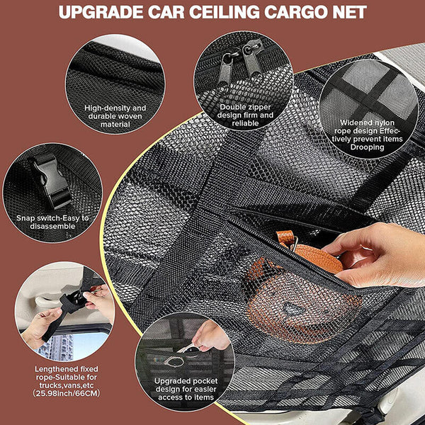 Universal Car Ceiling Storage Net Car Roof Cargo Net Mesh Storage Bag Campervan