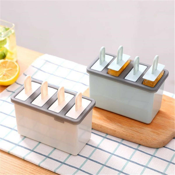 3PCS 4 Cells Block Moulds Ice Cream Mold Icy Pole Jelly Pop Popsicle Maker Mould