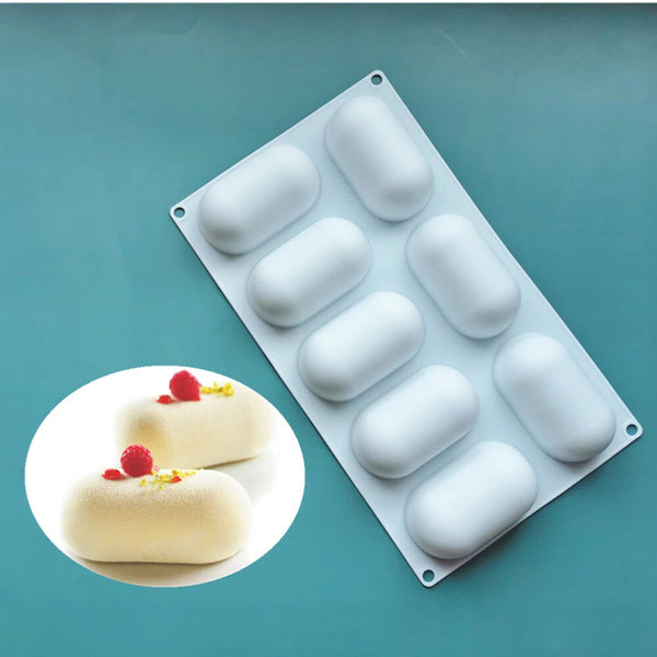 8 Hole Silicone Mousse Cake Mold Oval Chocolate Jelly Baking Tray