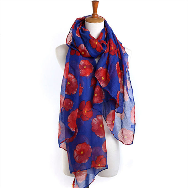 Women Ladies Poppy Print Floral Scarf Remembrance Day Poppies Scarves Wrap Shawl