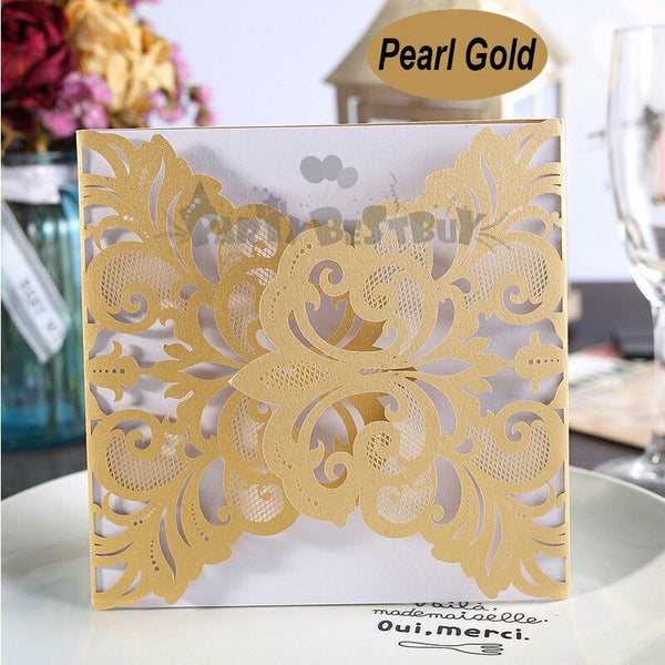 10pcs Laser Cut Wedding Invitations Pearl Card Pocket Envelope Invites 25 Style