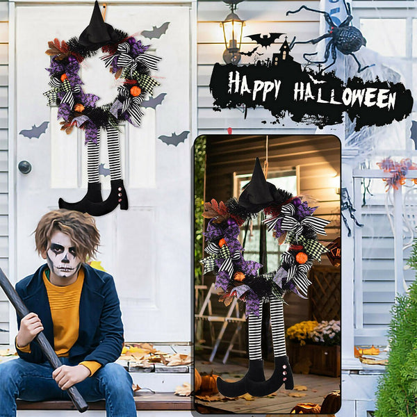 Halloween Party Decor Door Wreath Garland Outdoor Yard Decor Props Pumpkin Witch