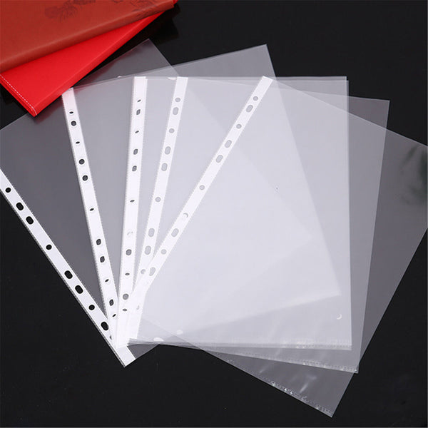 100pcs A4 Clear Plastic Punched Pockets Folders Filing Sleeves Document Files AU