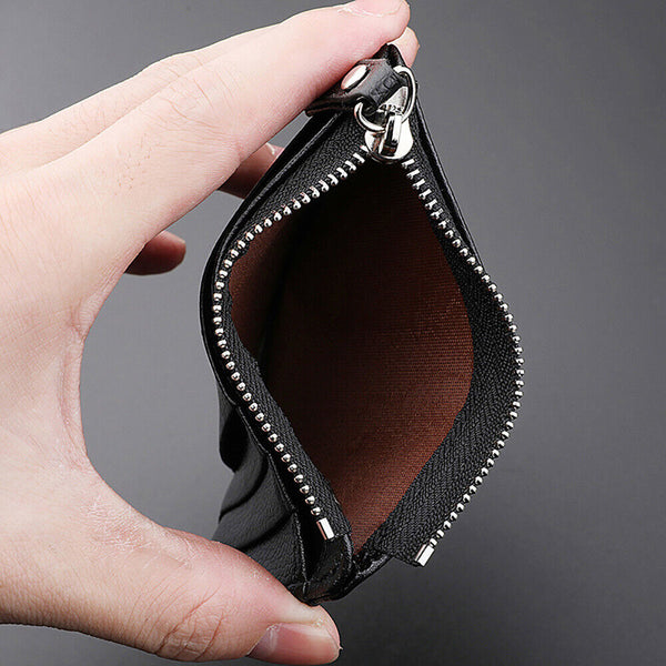 5pcs Leather Small Coin Case Card Holder Black Zip Wallet Pouch Mini Purse Bag