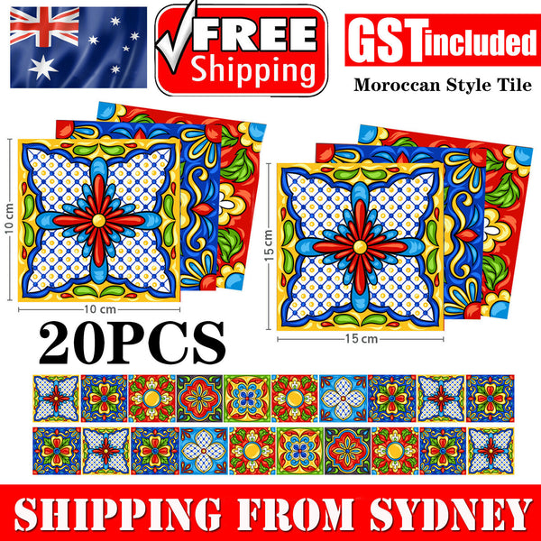 20pcs Moroccan Style Tile Wall Stickers Kitchen Bathroom Self Adhesive Stick On