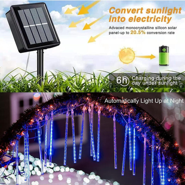 LED Solar Lights Meteor Shower Rain Christmas Tree String Lights Garden Outdoor
