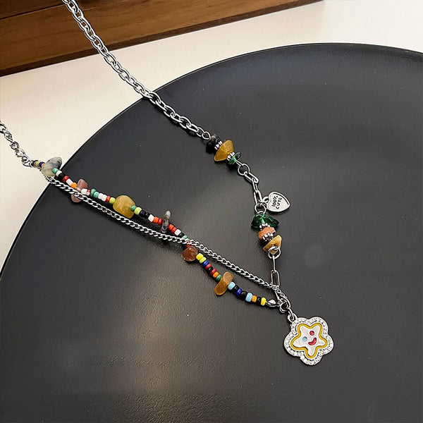 Colourful Flower Smiley Necklace Collarbone Chain Cheerful Women's Accessory