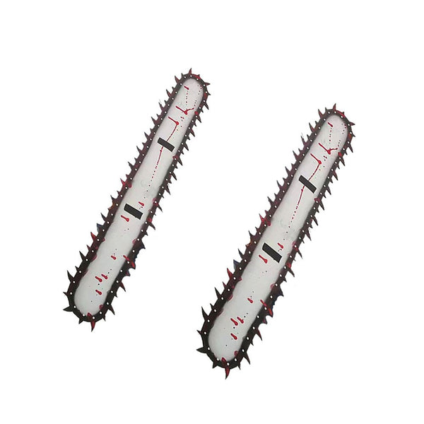 Pair of large chainsaw arms on a white background