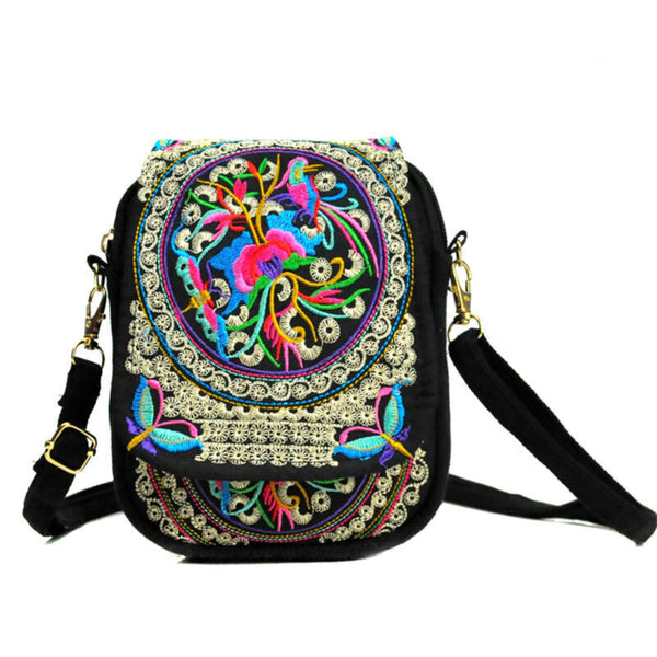 Women's Crossbody Shoulder Bag Embroidery Handbag Mobile Phone Purse Pouch