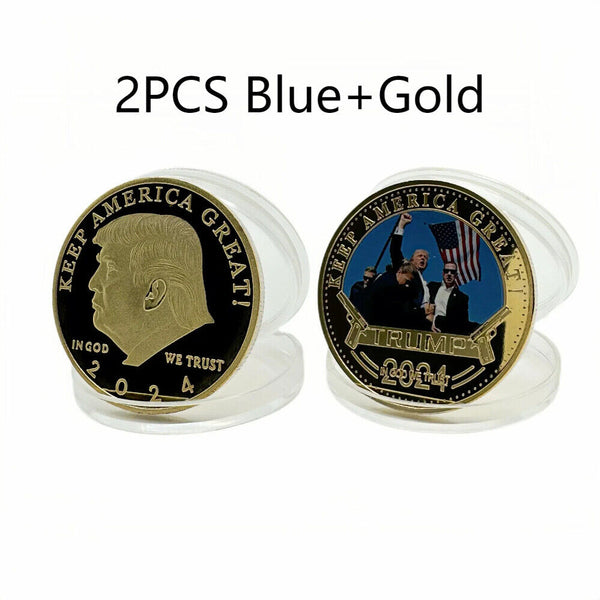 Assassination Attempt Trump Coins 2024 FIGHT Collectibles Gold Plated Medal