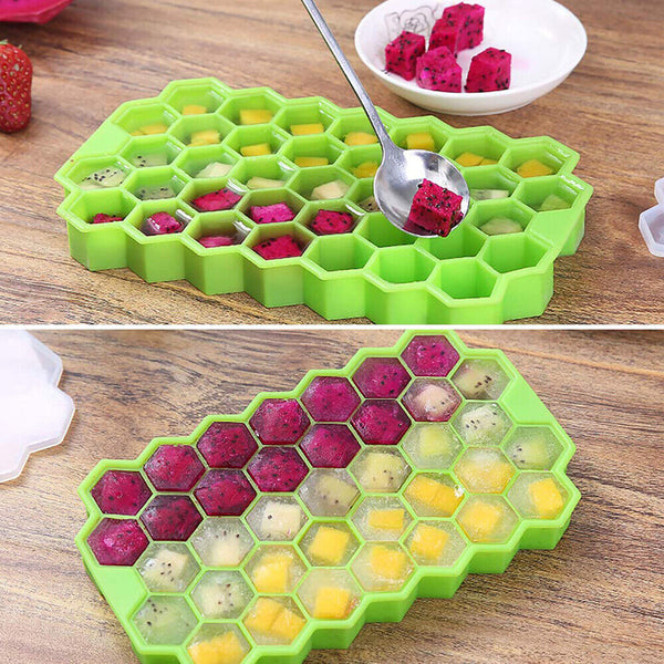 37 Slot Plastic + Lid Home Freezer Maker Silicone Ice Cube Tray Mould Kitchen