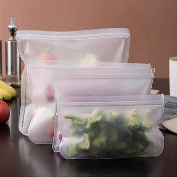 15PCS Reusable Food Storage Bags Silicone Zip Lock Freezer Bags 3 Sizes