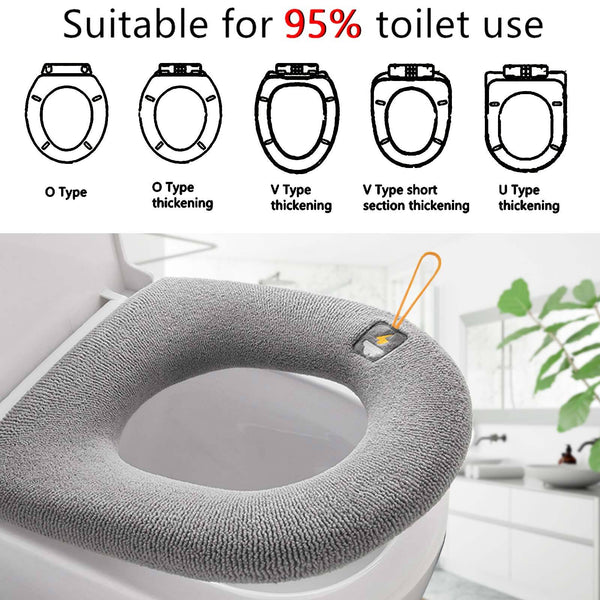 2PCS Soft Toilet Seat Cover Washable Bathroom Warmer Cushion Pad