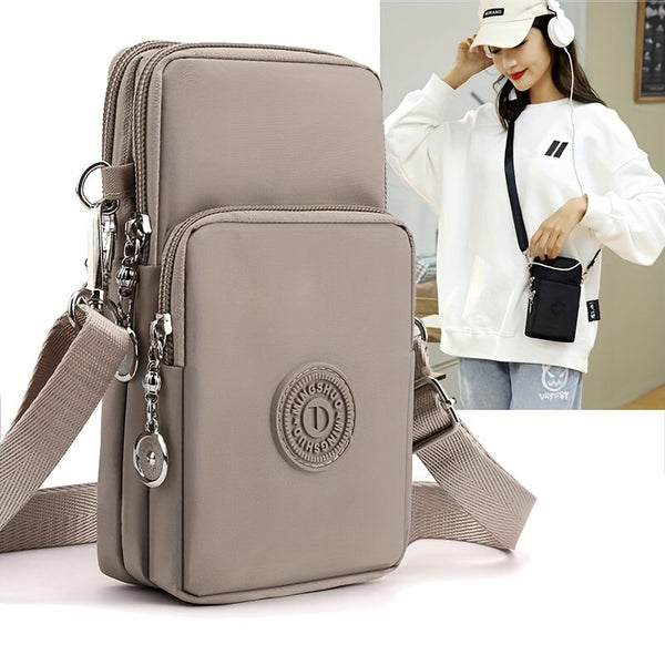 Women Pink Crossbody Phone Bag Nylon Shoulder Purse Coin Storage Pouch