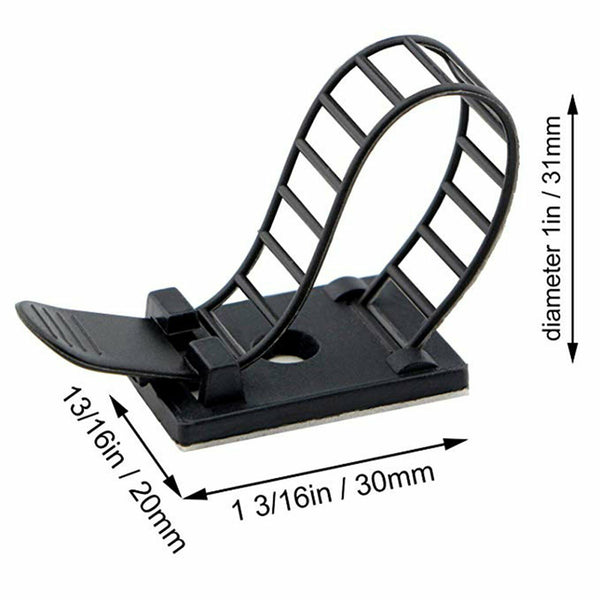 20X Adjustable Cable Clips Straps Adhesive Cord Management Wire Organizer Black