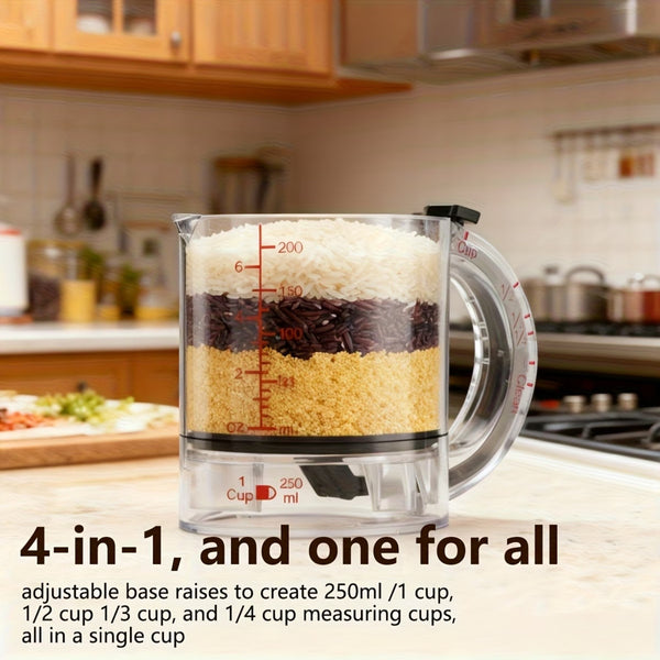 Adjustable Measuring Cup 4-in-1 | Transparent Kitchen Measure Jug + 5 Stainless Steel Spoons