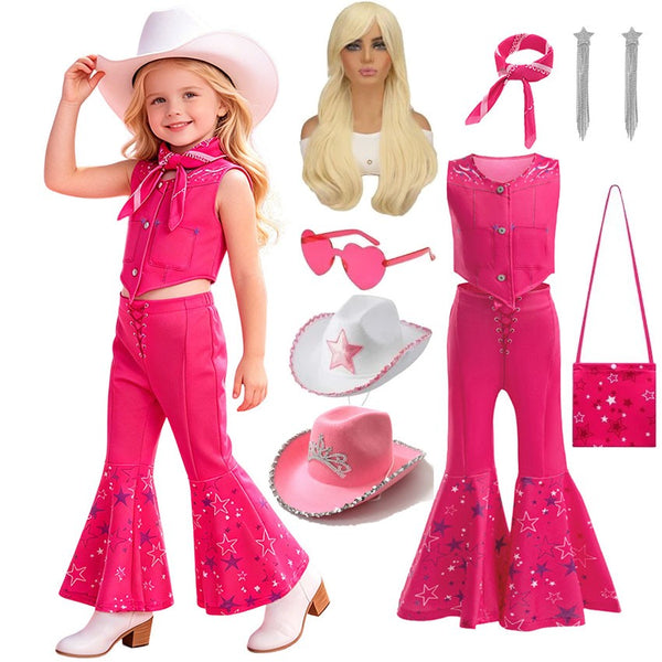 Barbie cowgirl costume kids – pink western outfit with hat, wig and accessories