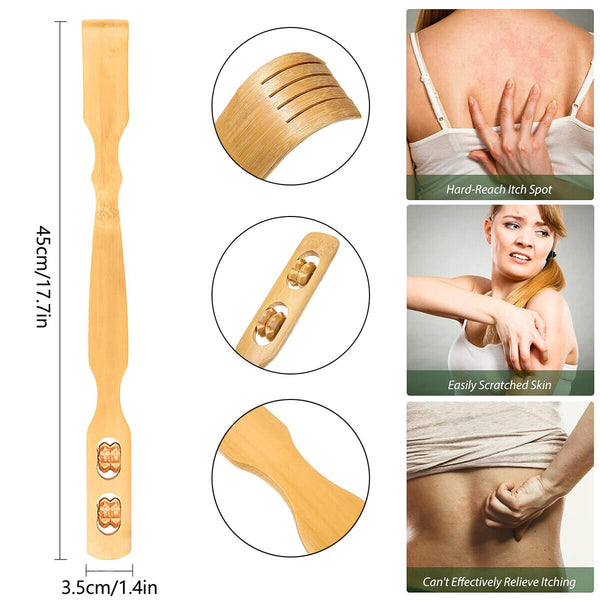 4pcs Long Reach Wooden Bamboo Scratch Back Scratcher Body Massage Itchy Relieve