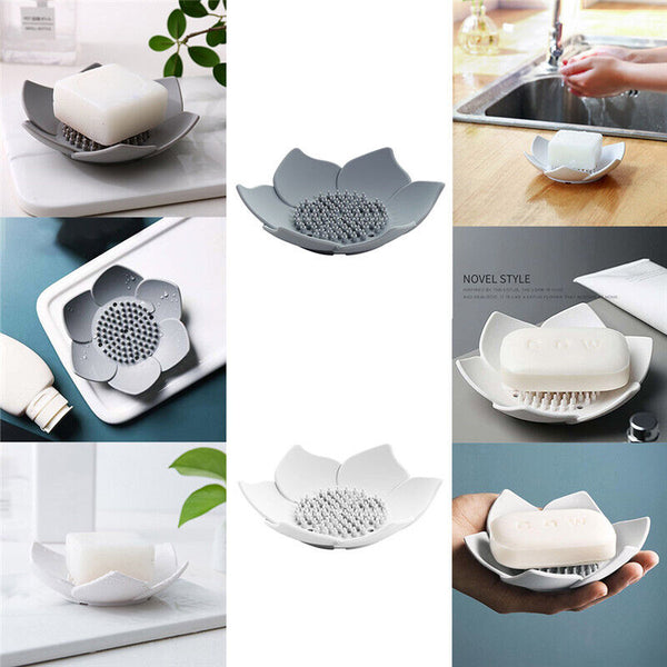 2pcs Creative Lotus Silicone Soap Tray Drain Lotus Soap Box Soap Rack Shelf AU