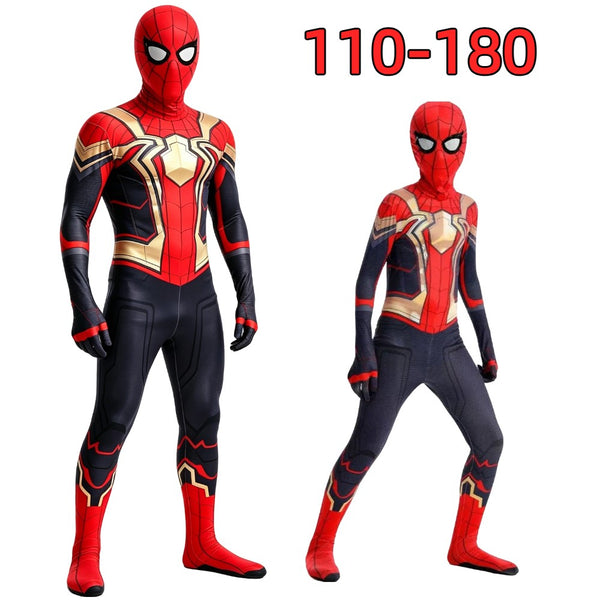 Kids superhero costume, red and blue web print jumpsuit