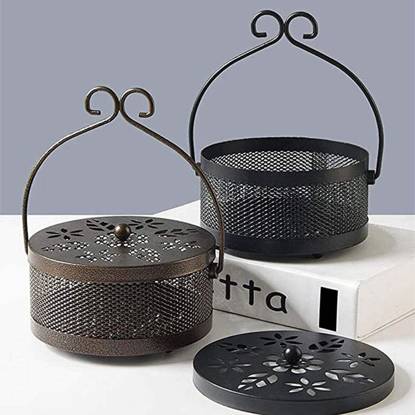 Fireproof Wrought Iron Mosquito Coil Holder with Cover for Indoor Outdoor Use