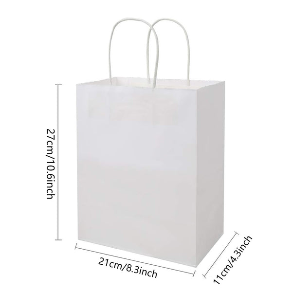 100PCS White Kraft Paper Bags with Handles Gift Shopping Carry Bags