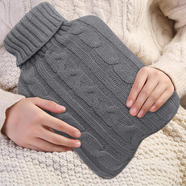 2L Hot Water Bottle with Knitted Cover Winter Warm Rubber Heat Bag