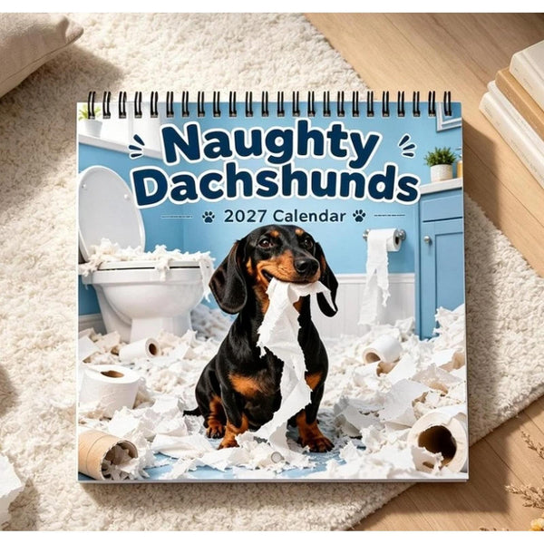 Naughty dachshund 2027 calendar cover, close up