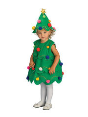 Christmas Tree Costume for Kids – Felt Tree Dress with Pom Poms & Star Hat, 1-5 Yrs