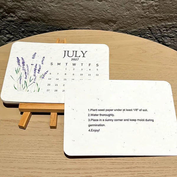 July seed paper calendar card with planting instructions on the back of another card
