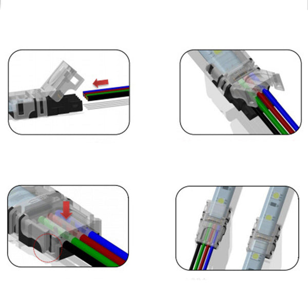 10MM LED STRIP LIGHT SOLDERLESS RGB SNAP CONNECTOR 4 PIN WIRE WATERPROOF