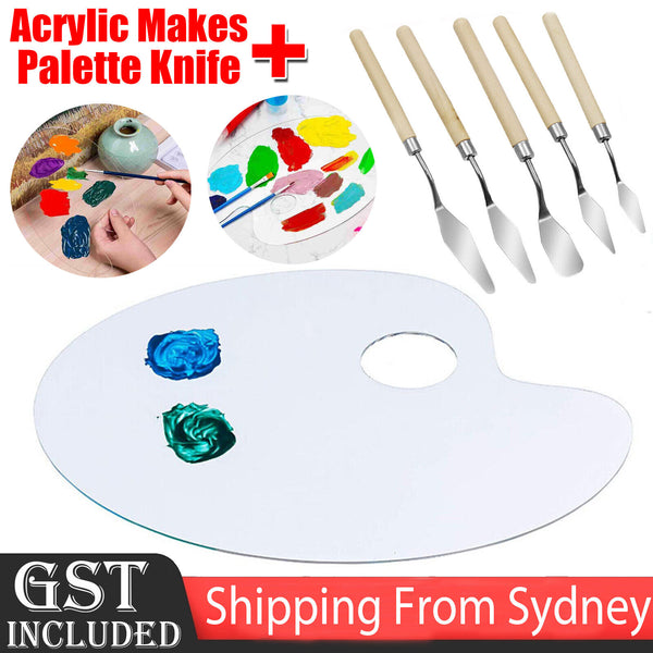 Artist Paint  Clear Acrylic Makes Cleanup  Mixing Palette+5PCS Palette Knife AUS