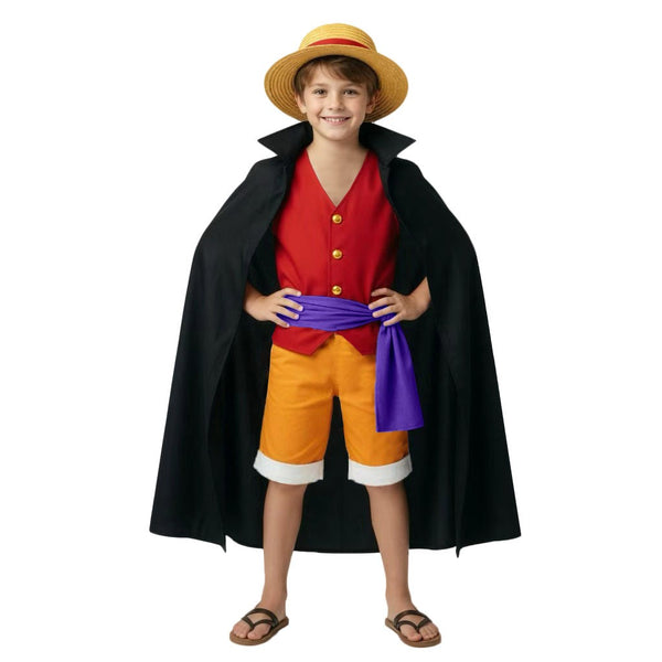 Luffy Costume Kids Boys – One Piece Monkey D Luffy Cosplay Set with Hat & Cape