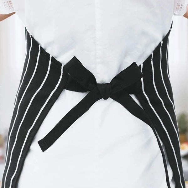 2pcs Black Striped Kitchen Aprons with Pockets | Washable Chef BBQ Cooking Aprons