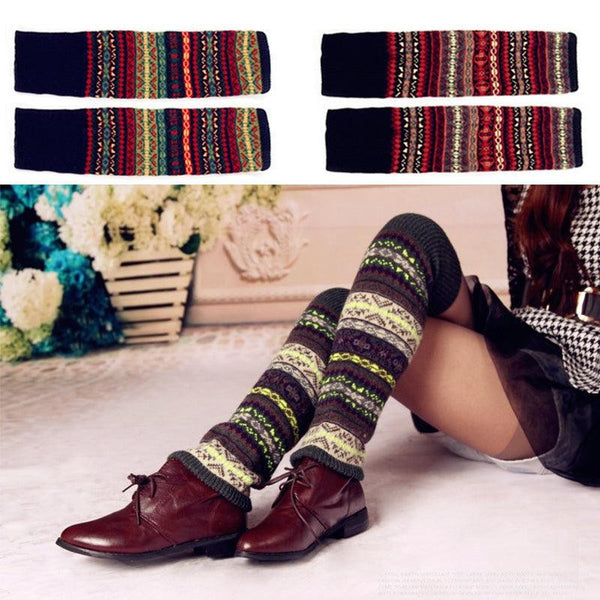Women’s Winter Knit Leg Warmers – Soft Knee High Boot Socks