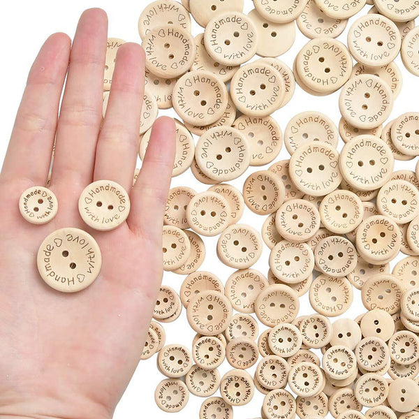 Natural Wooden Button 100pcs Craft Sewing DIY Handmade With Love Wooden Buttons