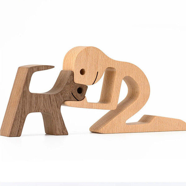 Handmade Wooden Statue, Sitting Woman and Dog, Wood Decor Craft DIY Home Decor