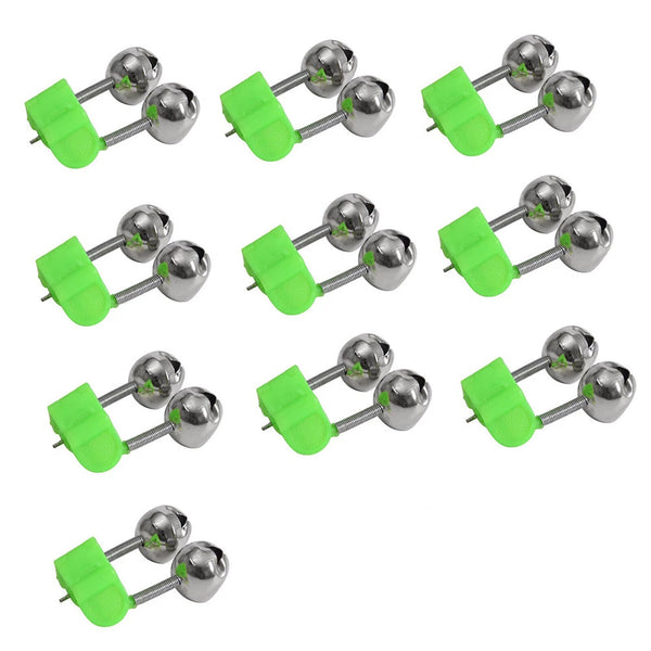 10pcs Green Plastic Clip Fishing Rod Double Rod Bite Alarm Fishing Bells Ring AU