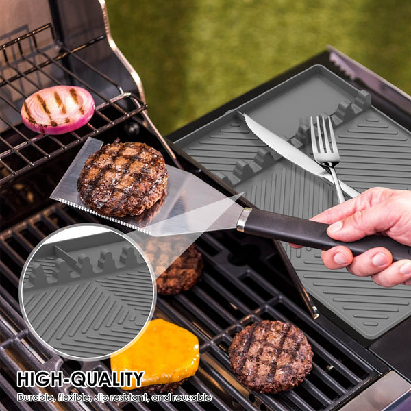 2pcs Silicone BBQ Grill Mat with Drip Pad | Heat Resistant Griddle Tool Holder Mat
