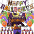 Halloween party decorations set with balloons, backdrop, banner and cake toppers