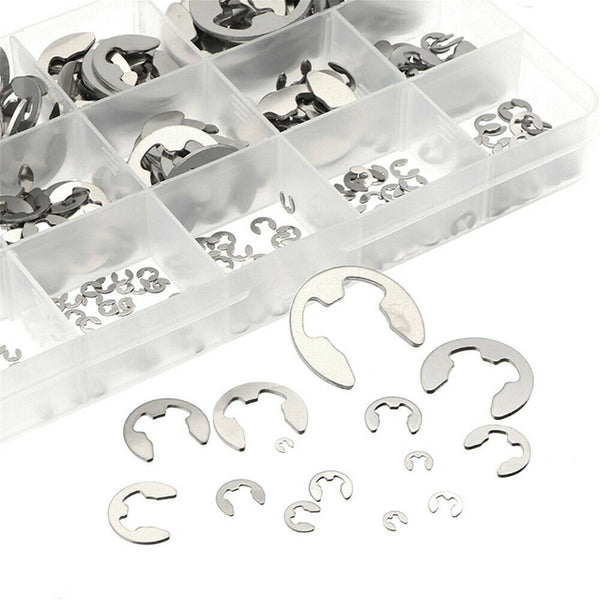 400PCS Stainless Steel E Clips C Circlip Kit Retaining Ring Assorted 1.5 - 10mm