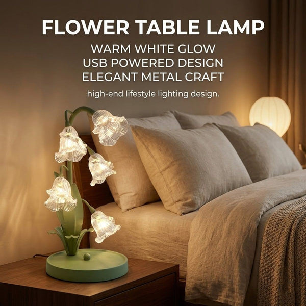 Lily Flower Table Lamp USB Powered Warm White LED Decorative Glass Desk Bedside Light