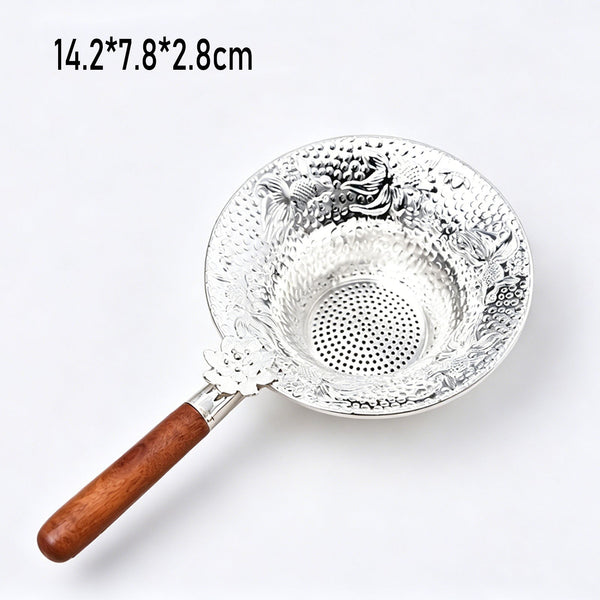 Silver-Plated Tea Strainer Wooden Handle Fine Mesh Loose Leaf Tea Filter