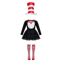Cat in the Hat Costume Girls Tutu Dress Kids Dr Seuss Book Week Dress Up Outfit