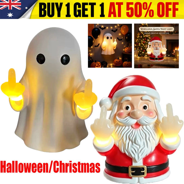 Halloween Ghost Middle Finger Glowing Night Light – Resin Spooky Desk Lamp