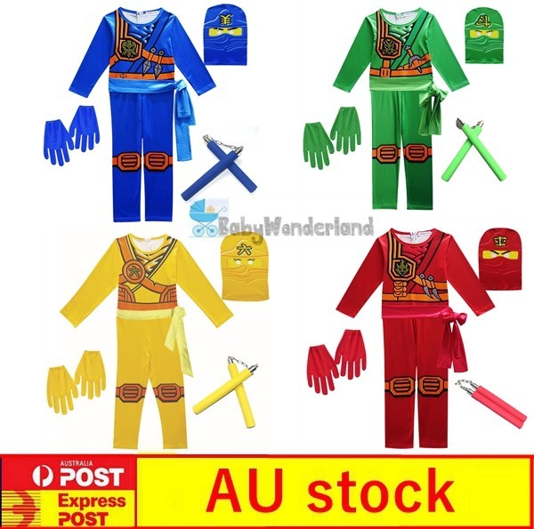 Boys Lego Ninjago Ninja Costume Jumpsuit Mask Gloves Cosplay Book Week Halloween