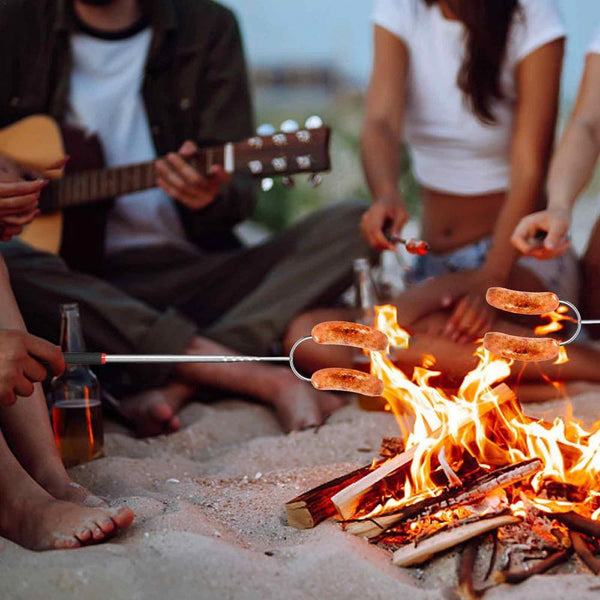 10 Pack Extendable Marshmallow Roasting Sticks – Telescopic BBQ Forks for Campfire, Grill and Barbecue