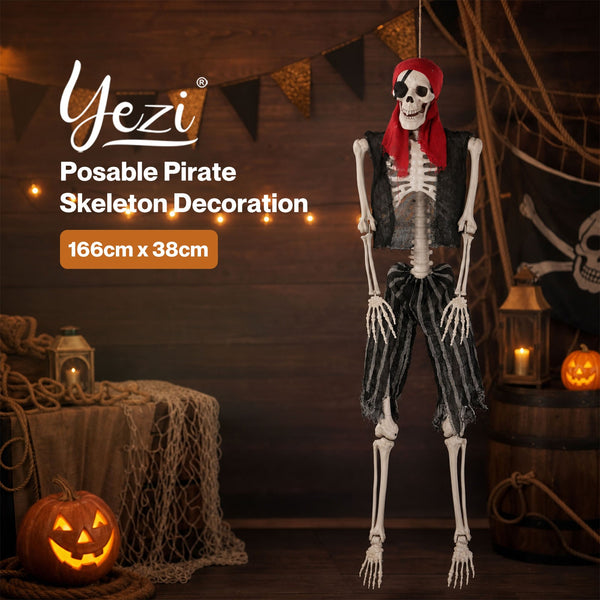 Yezi Halloween Skeleton 166cm Life Size Pirate Decor Poseable PE White