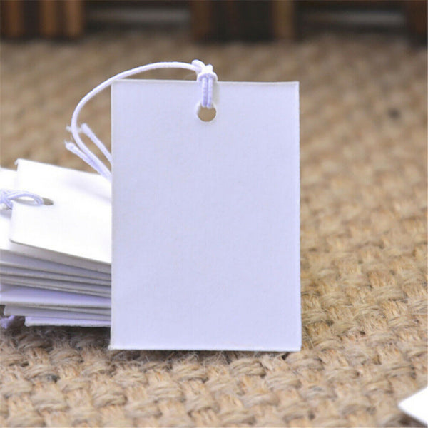 White Paper Jewelry Clothes Label Price Tags With Elastic String 5x3cm